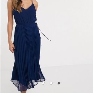 Navy pleated midi dress